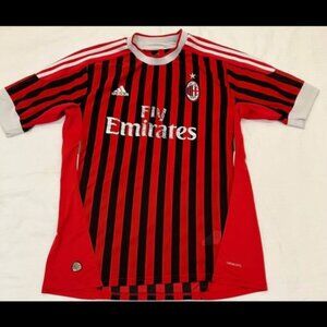 Adidas AC Milan Red and Black Striped Jersey